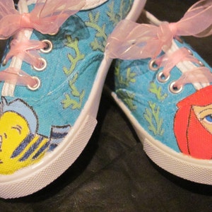 Little Mermaid, Ariel and Flounder hand painted shoes image 2