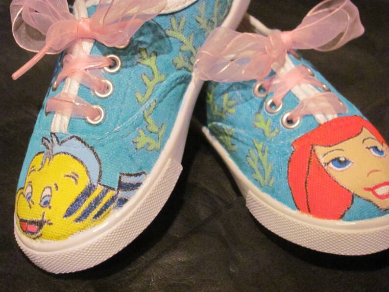 Little Mermaid, Ariel and Flounder hand painted shoes image 2