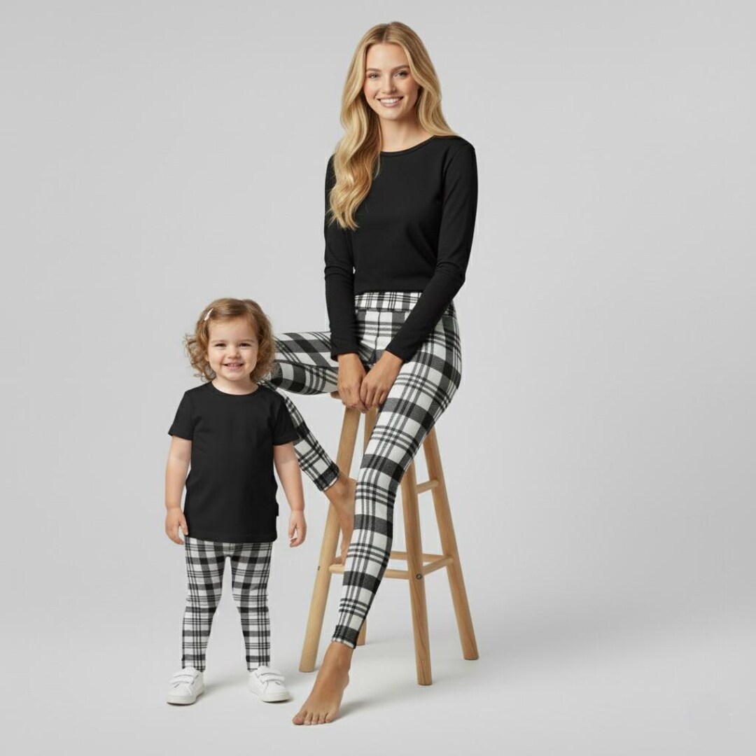 Bblb BBLB Everyday Kid's Leggings - Black and White Plaid - Etsy
