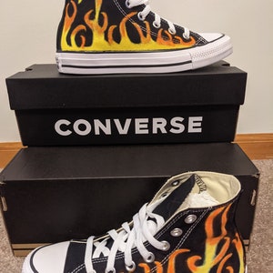 ADULT Converse Chuck Taylor All Star Canvas High Top Hand Painted Flame ...