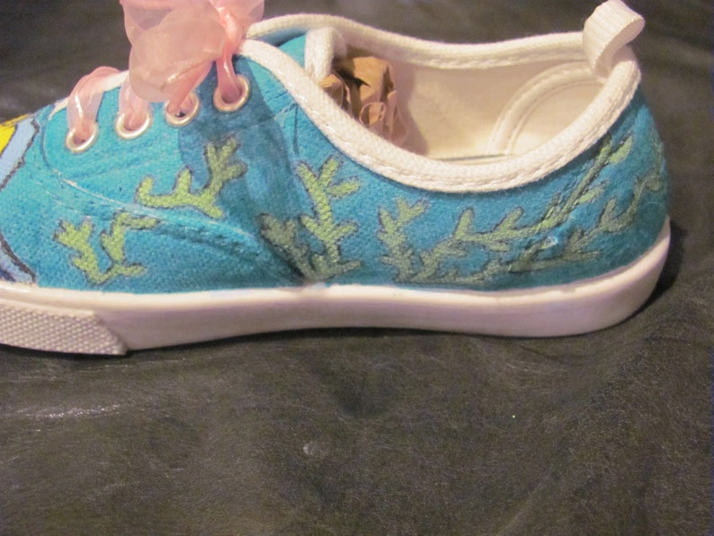 Little Mermaid, Ariel and Flounder hand painted shoes image 5