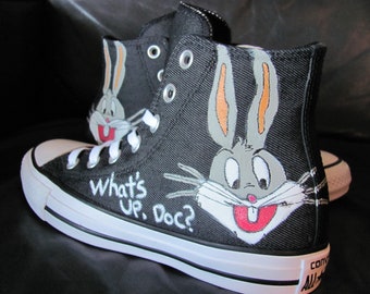 Children's Bunny Rabbit hand painted hi top Converse custom shoes