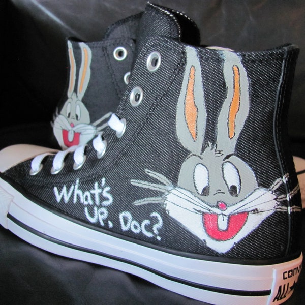 Children's Bunny Rabbit hand painted hi top Converse custom shoes