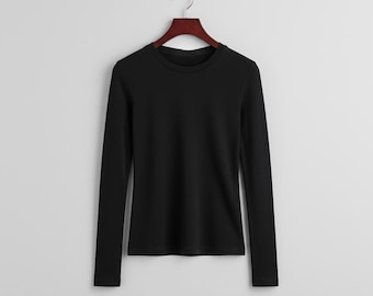 Designer BBLB Women's Combed Ring-Spun Cotton Long Sleeve Black T-shirt