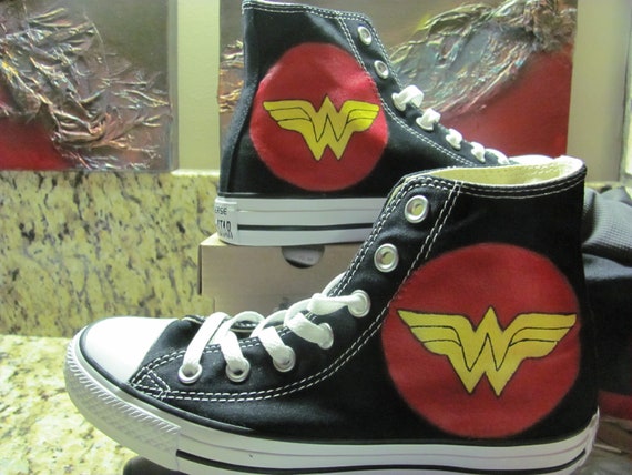 Adult Wonder Woman Hand Painted Converse Hi Top Shoes Etsy UK