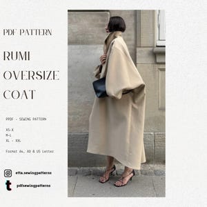 Cappotto invernale oversize Rumi / Modello di cucito PDF per giacca / Cappotto firmato / Giacca antipioggia / Design minimalista per tutte le taglie