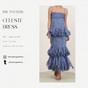 Ruffle Maxi Dress Sewing Pattern: Tiered Coquette Milkmaid Style (PDF Download, Sizes 32-50 EU)
