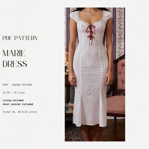 Milkmaid Dress PDF Sewing Pattern: Sweetheart Neckline, Princess Seams (32-50 EU Size) (Digital Download)