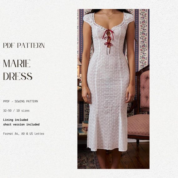 Milkmaid Dress PDF Sewing Pattern - Sweetheart Neckline - Princess Seams dress - cottagecore dress (32-50 EU Size)