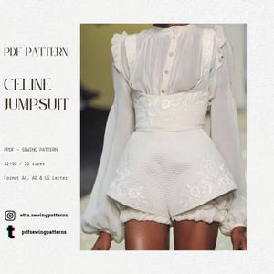 Celine Jumpsuit PDF Sewing Pattern - High-Waisted Playsuit - Vintage style romper - Boho mini dress - Corset dress - 32-50 EU size