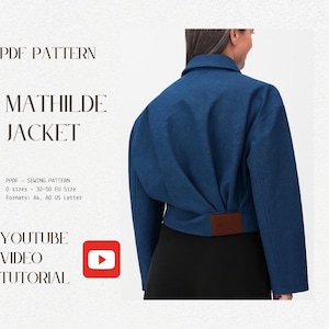 Cropped Jacket, Blazer Sewing Pattern: Draped Jacket (PDF Pattern) EU 32-50