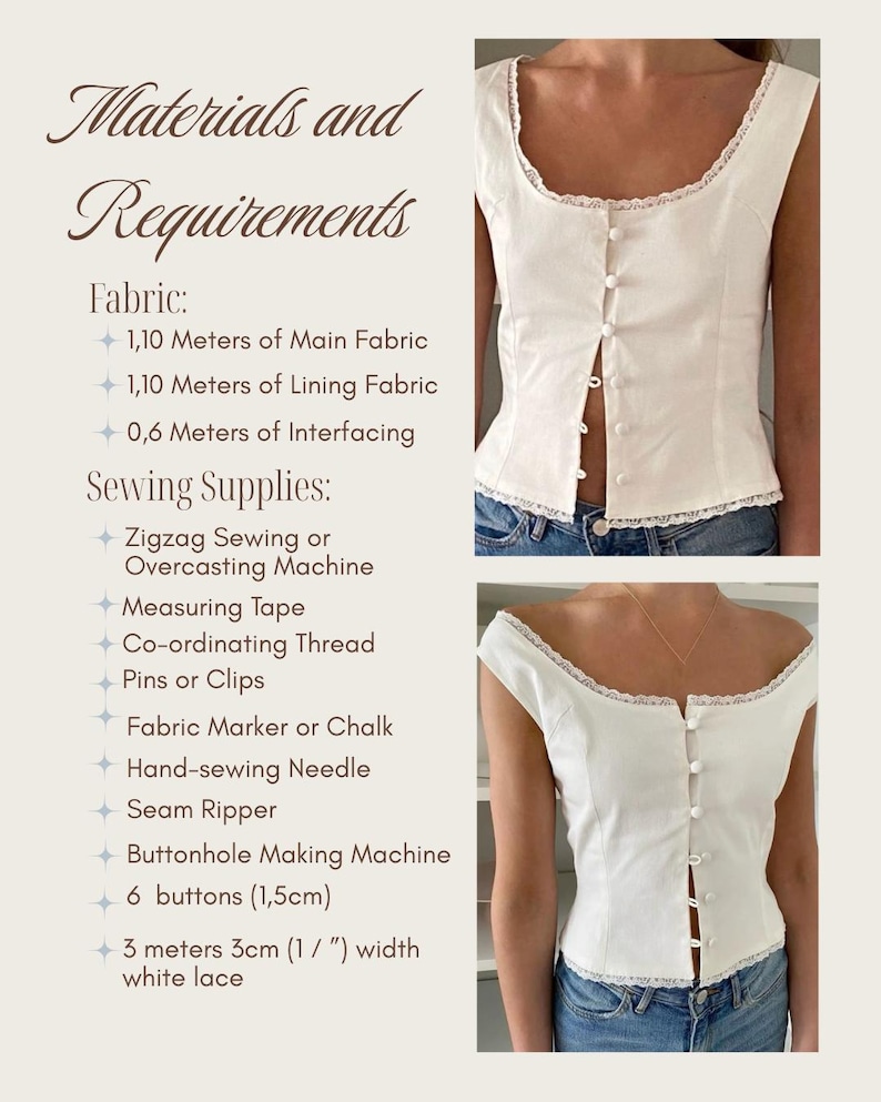 Corset Blouse PDF Sewing Pattern | Piper Button-Front Top | Milkmaid top (Sizes 32-50) image 2