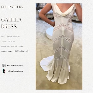 Cowl Neck Wedding Dress Sewing Pattern: Vintage Style (32-50 EU Size) (PDF Pattern)