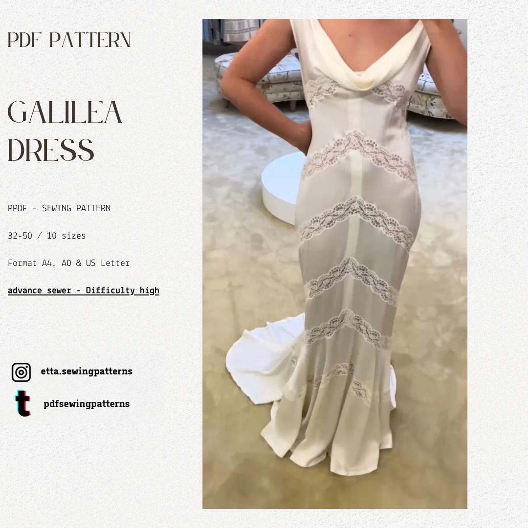 Cowl Neck Wedding Dress Sewing Pattern: Vintage Style (32-50 EU Size) (PDF Pattern)