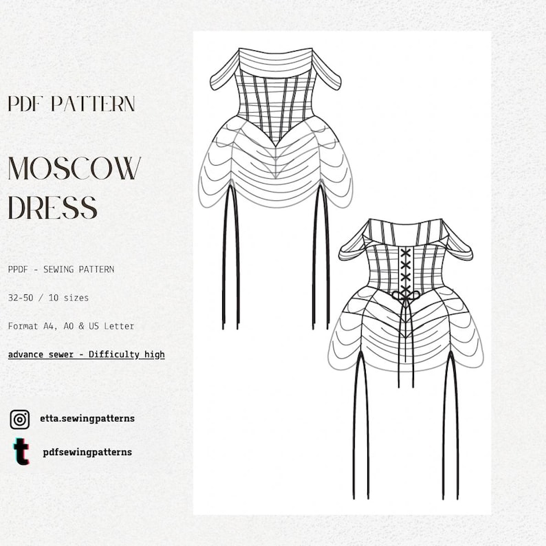 Moscow Bridal Dress PDF Sewing Pattern | Couture Bustier Dress ...