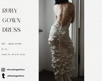 Shirred Ball Gown Sewing Pattern | Rushed  Dress|  PDF  | XS-XL