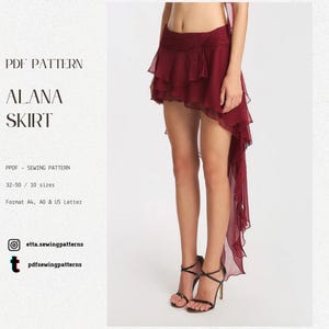 Layered Mini Skirt Sewing Pattern: Asymmetrical Cottagecore Fairy Skirt (PDF Download, EU 32-50 Size) Video tutorial