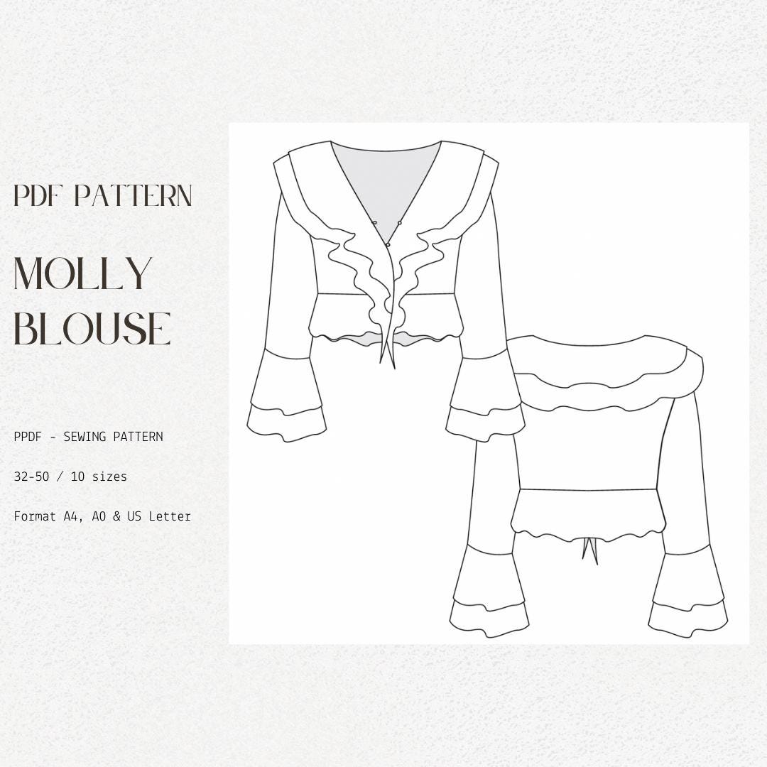Ruffles Blouse PDF Sewing Pattern - Vintage Boho Style - Pirate Blouse ...