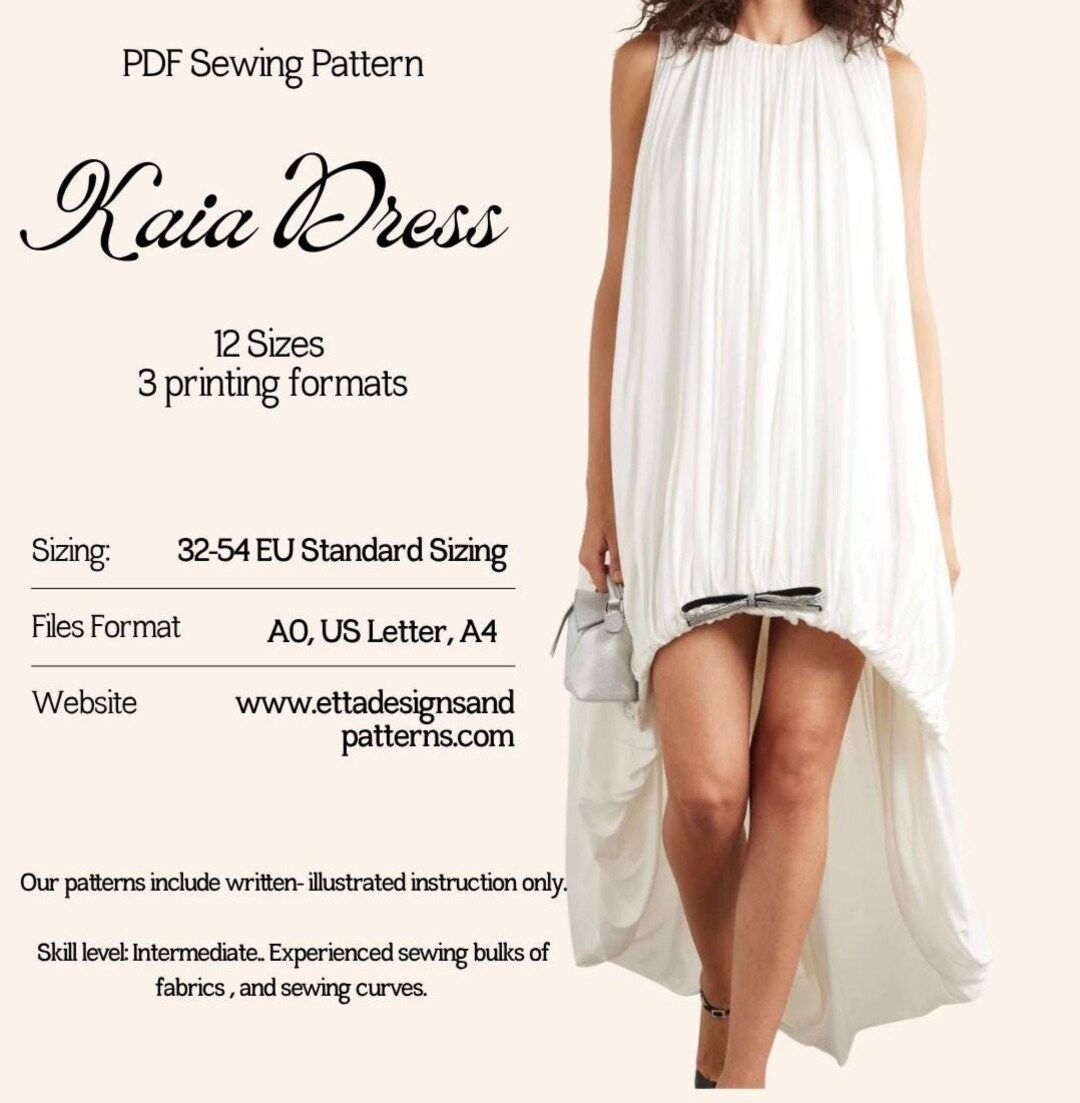 Kaia Dress PDF Sewing Pattern Sizes 32-54 EU | A0 US Letter A4 | Draped ...