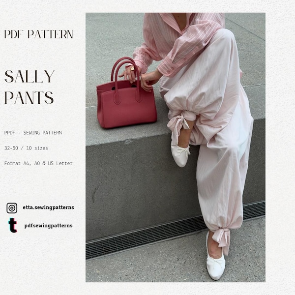 Balloon Trousers Sewing Pattern  | Sally Tie-Hem Pants Sizes | Wide-Leg  Pants |  (PDF)  EU 32–50