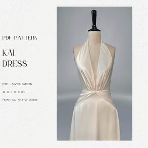 Halter Top Wedding Dress PDF Sewing Pattern - Minimalist  Bridal Gown - easy sewing pattern - Vintage style dress - 32-50 EU size