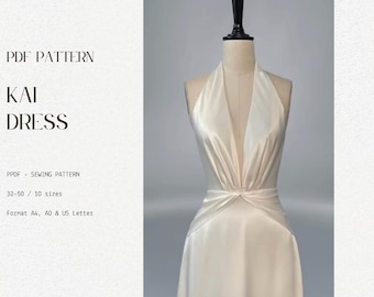 Halter Top Wedding Dress PDF Sewing Pattern - Minimalist Bridal Gown - easy  sewing pattern - Vintage style dress - 32-50 EU size