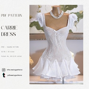 Coquette Mini Dress Sewing Pattern: Drop-Waist Godet Skirt (PDF Download, Sizes 32-50 EU)