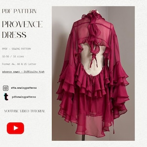 Ruffle Open Back Dress PDF Sewing Pattern | Tiered Dress | Long sleeve | Sizes 32-50