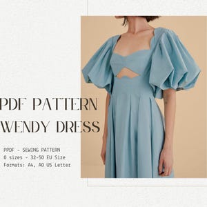 Puffy Sleeve Cut Out Dress Sewing Pattern (PDF Download)