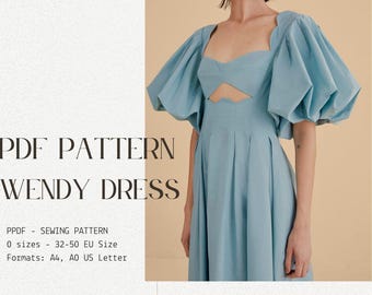 Puffy Sleeve Dress - Cut Out Dress -  Sewing Pattern - Vintage dress - Milkmaid - Cottagecore dress - 32-50 EU Size (PDF Download)