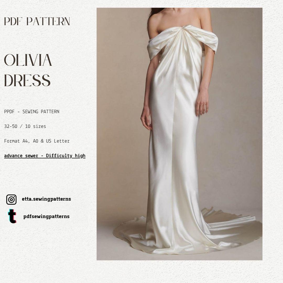 Drape Wedding Dress PDF Sewing Pattern: Strapless Bias Cut Gown (Size 32-50 EU)