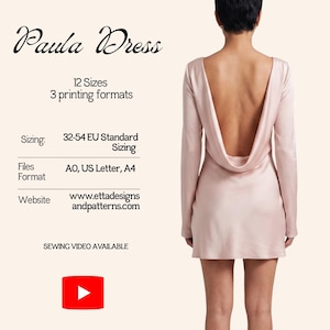 Cowl Neck Dress Sewing Pattern | Draped Back Dress | Bias cut | PDF | 32-58 EU Size