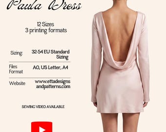 Patron de couture pour robe à col bénitier | Robe dos drapé | Coupe en biais | PDF | Tailles 32 à 58 (UE)