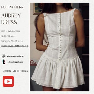 Vintage Mini dress | PDF sewing pattern | drop-waist dress | sizes 32-50 | Coquette Vintage dress| Milkmaid dress | Digital Download