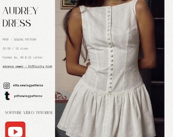 Vintage Mini dress | PDF sewing pattern | drop-waist dress | sizes 32-50 | Coquette Vintage dress| Milkmaid dress | Digital Download