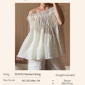 Marina Pleaded Blouse  PDF Sewing Pattern - Tie Shoulder Top - Mini & Maxi Length included - Pleaded Dress Sewing Pattern - Size 32-54 EU