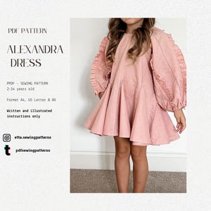 Girls Coquette Dress PDF Sewing Pattern: Long Sleeve Godet Skirt (Sizes 2-14) (Digital Download)