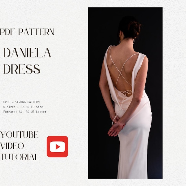 Cowl Back Wedding Dress PDF Pattern, Draped Mermaid Bridal Gown Sizes 32-50