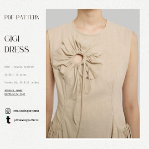 GIGI Dress PDF Sewing Pattern: Sleeveless Midi Dress with Flower Cutouts (Sizes 32-50 EU)