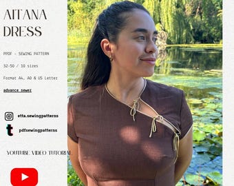 Aitana Lace-Up dress -  Cottagecore Dress PDF Sewing Pattern - Japandi Dress - Minimalist Lace-Up dress Video Tutorial - 32-50 EU sizes