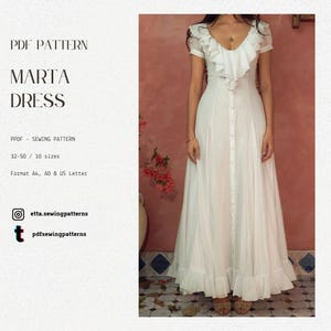 Vintage Ruffle Midi Dress Sewing Pattern: Cottagecore Milkmaid Style (PDF Download, Sizes 32-50 EU)