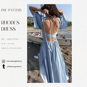 Rhodes Dress PDF Sewing Pattern | Wrap Maxi Puff Sleeves & V-Back | Lace-Up  Vintage Midi Dress| Romantic Cottagecore Women&#39;s Dress Pattern