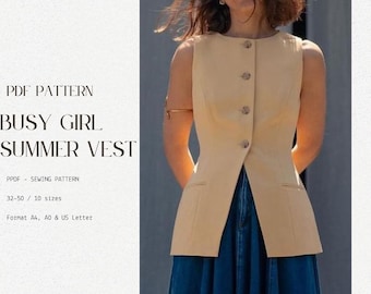 Waistcoat Sewing Pattern: Vintage Style Vest, Sizes 32-50 (Digital Download)