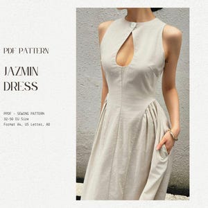 Jazmin Dress - Cutout Midi Dress PDF Sewing Pattern - Drop-Waist Cottagecore Dress - Basque waist Dress - EU 32-54 Size
