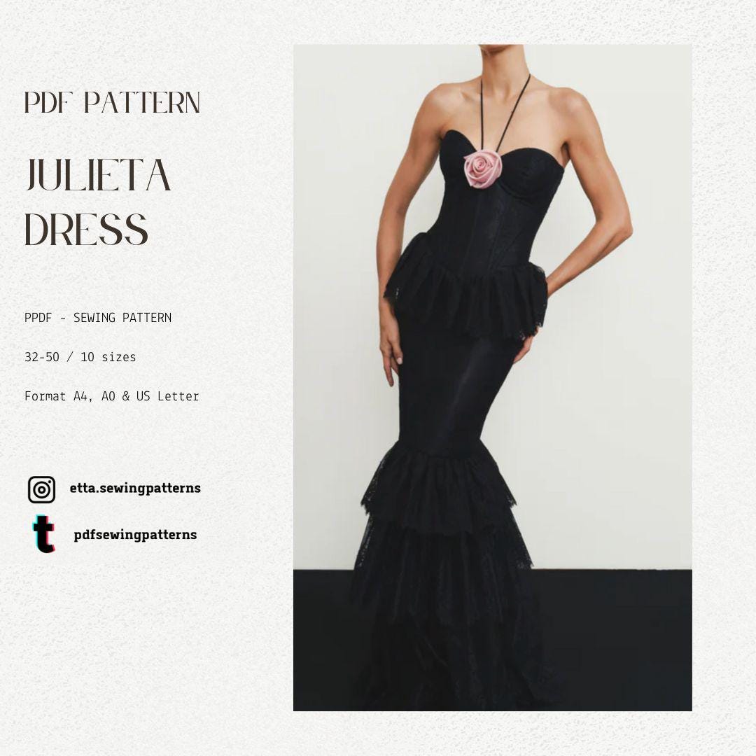 Sweetheart Corset Dress Sewing Pattern: Ruffle Mermaid Gown (PDF Download, EU 32-50)