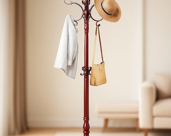 Wooden Coat Rack, Freestanding Hall Tree with 11 Hooks