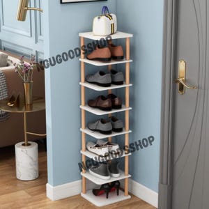 8 Tier Wooden Shoe Rack | Shoe Shelves | Shoe Display Rack | Space Saving Free Standing for Entryway | Shoe Storage | Narrow Shoe Organizer