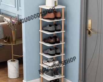 8 Tier Wooden Shoe Rack | Space Saving Entryway Organizer