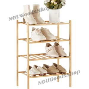 4 Tier Bamboo Vertical Shoe Rack | Shoe Holder | Entryway Shoe Stand | Shoe Display Shelves Shoe Cabinet | Rustic Shoe Rack