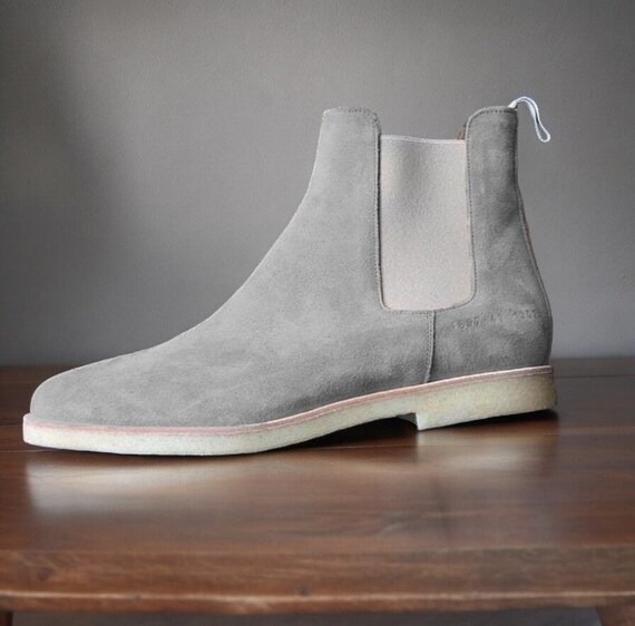 New Elegant Men s Hand Stitch Grey Genuine Suede Chelsea Style Adult Boot Men Dress Boots Etsy